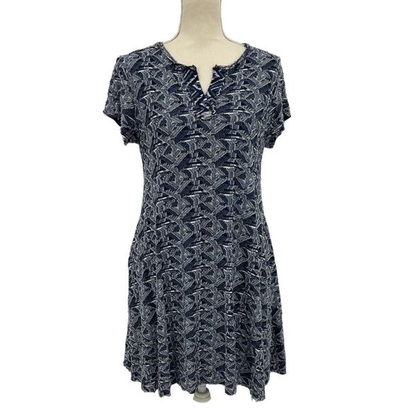 175. V By Violet Weekend Blue Dress Medium Reversed Fabric Raw Edges Geometrical - Picture 1 of 11